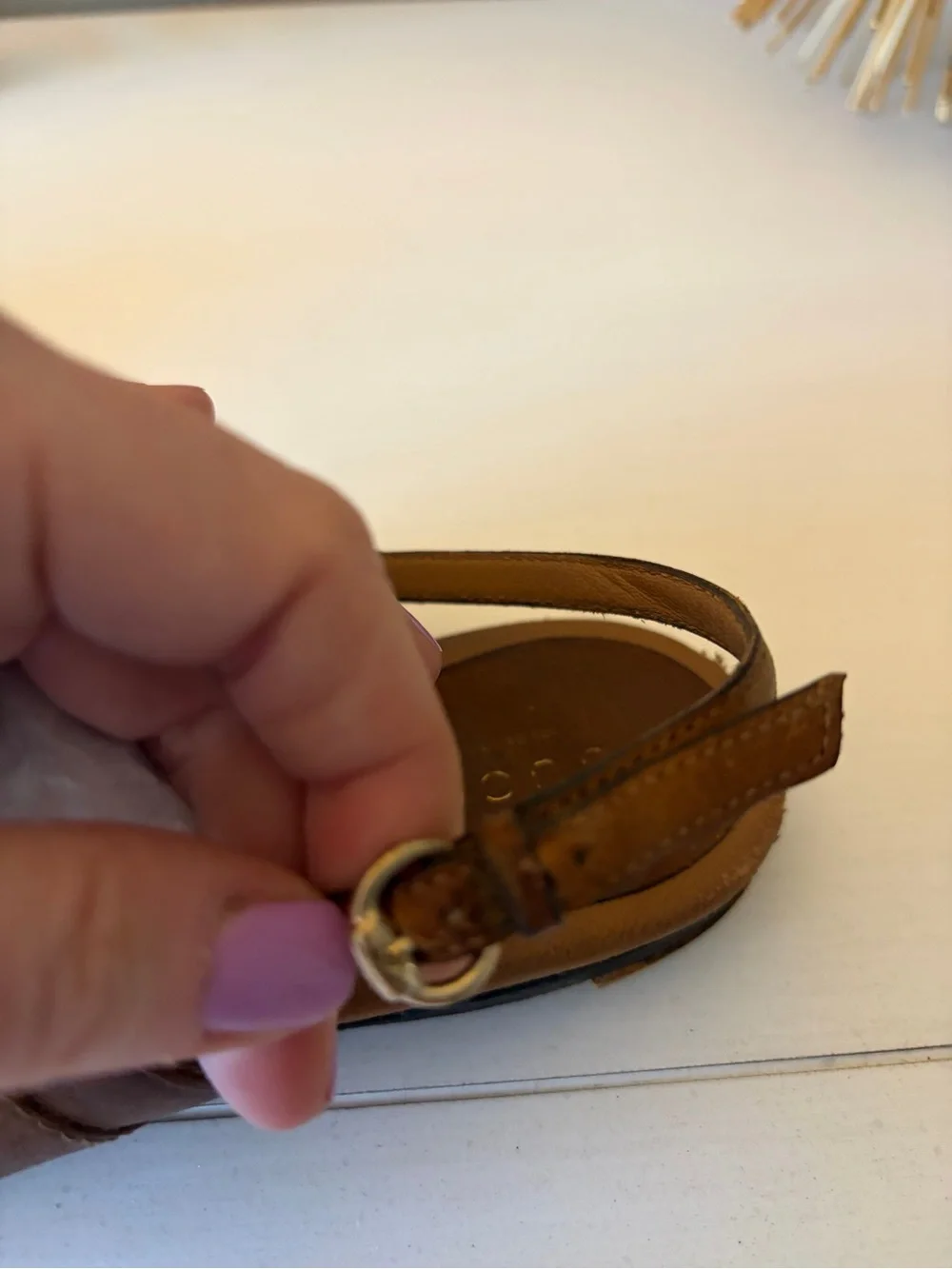 Gucci Brown Leather Thong Sandals with Gold Accents